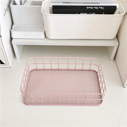 Elegant black iron desktop storage basket with minimalist Nordic design
