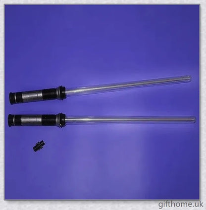 Premium dual-bladed lightsaber with sleek silver hilt, vibrant light modes, and sound effects for authentic Star Wars gameplay