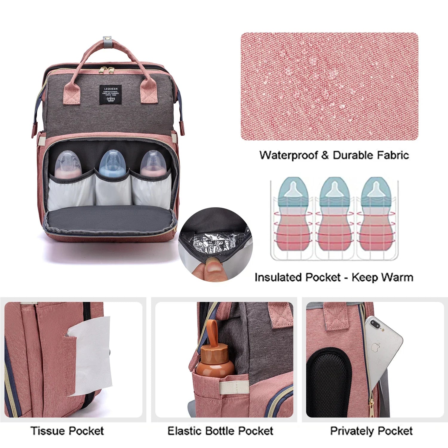 Premium Oxford cloth Mother and Baby Backpack with spacious storage, organisation pouches, and comfortable padded straps for hands-free carrying