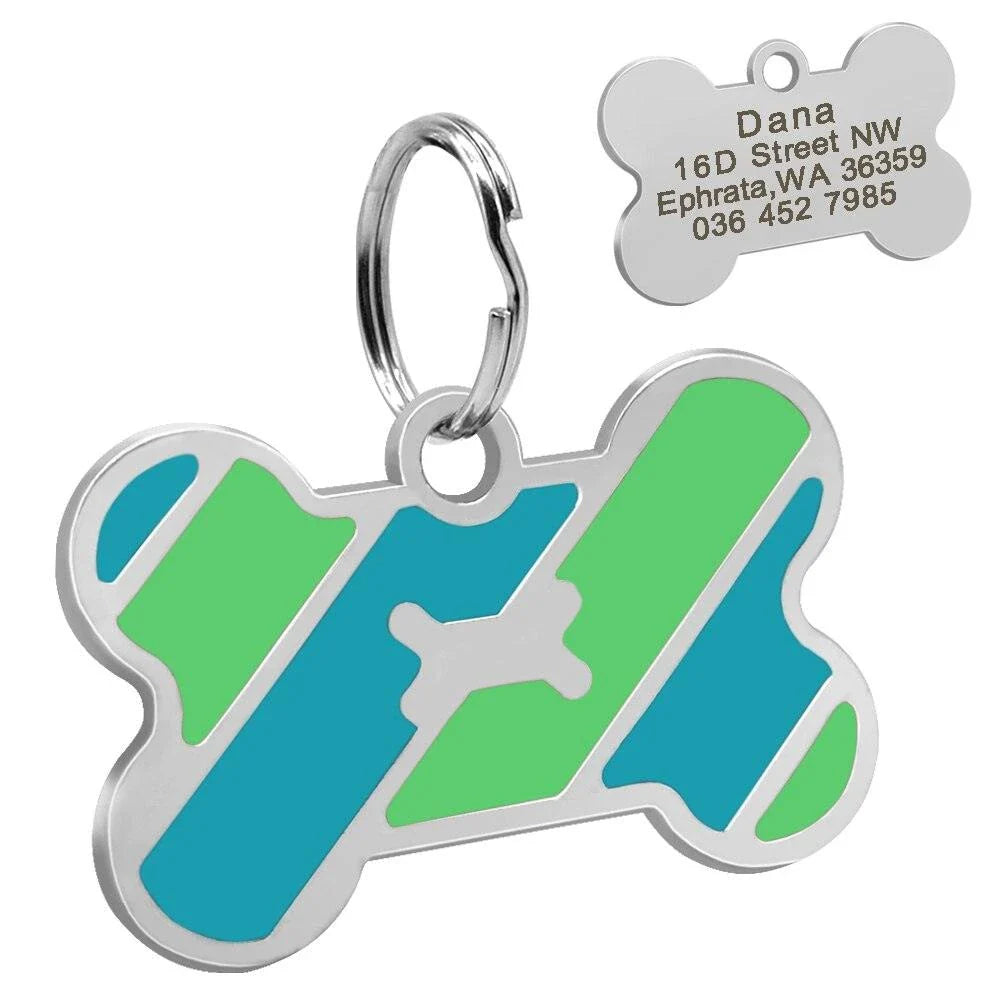 Premium stainless steel dog ID tag with bone-shaped design and engraving option for personalisation