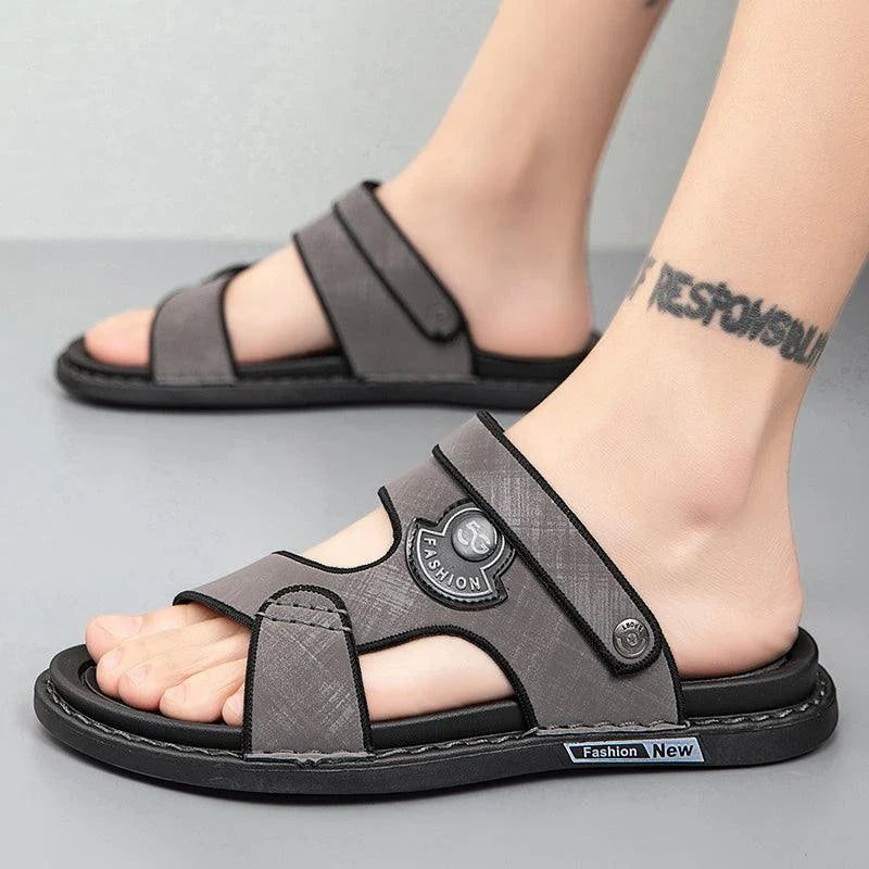 Premium British-made beach sandals with breathable PU upper, non-slip rubber sole, and adjustable buckle closure
