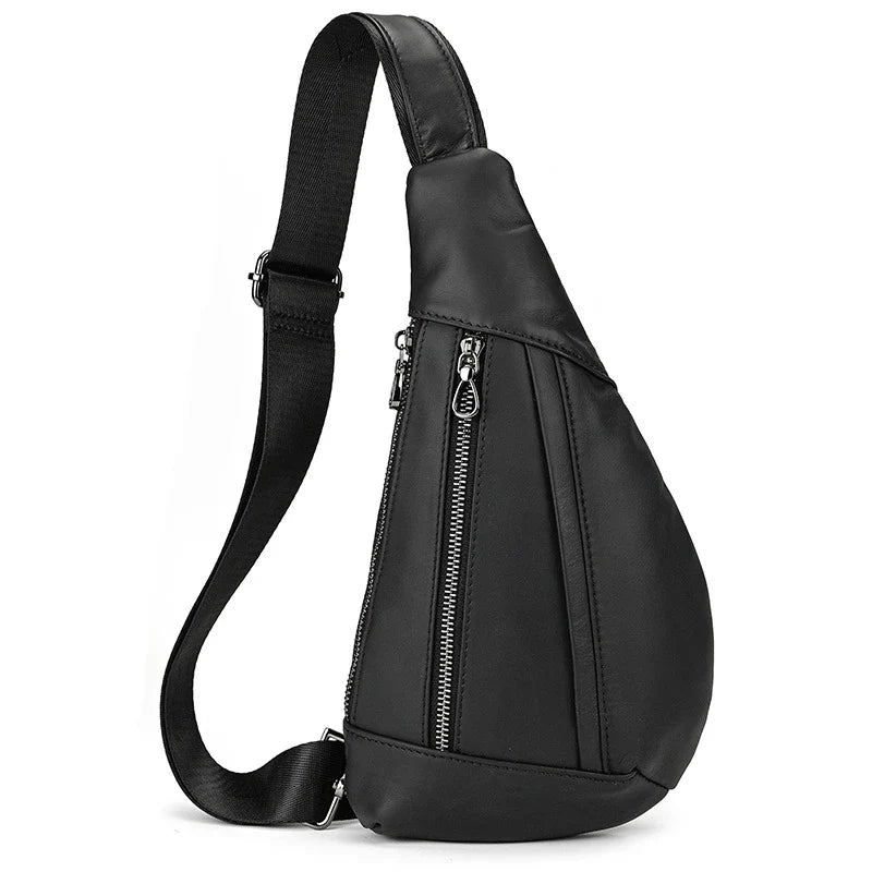 Premium genuine leather chest bag with vintage European and American design elements, perfect for the modern British gentleman.