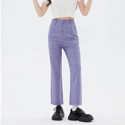 Elegant Autumn High-Waist Flared Trousers in Dark Purple with geometric pattern design