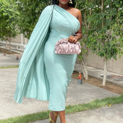 Sophisticated one-shoulder plus size evening dress with an alluring asymmetric neckline and figure-flattering silhouette