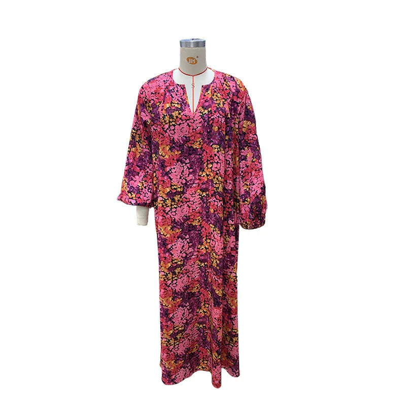 Elegant floral printed midi dress with long sleeves, perfect for UK fashion and style