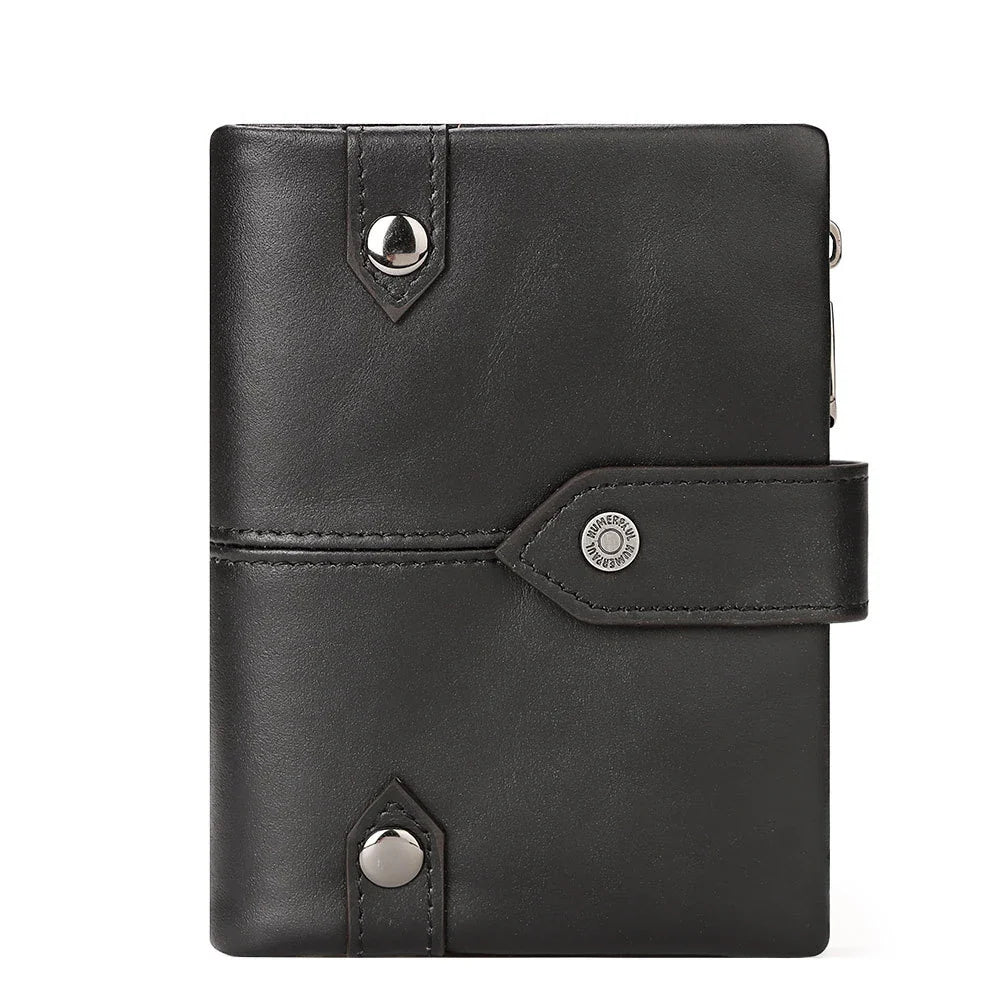 Premium British leather wallet in red, black, and brown colours with a minimalist, sophisticated design