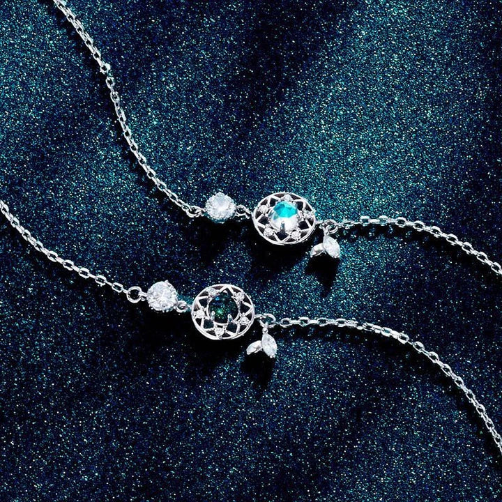 Enchanting sterling silver bracelet with genuine moonstone and celestial motifs