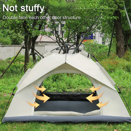 Quick and easy family camping tent with automatic setup and weatherproof design