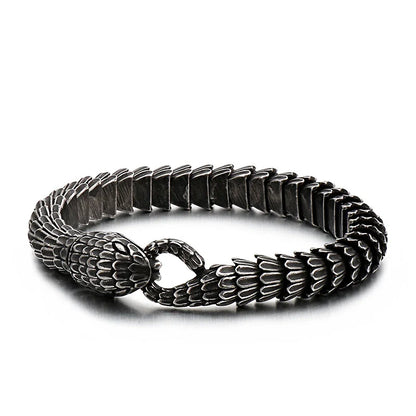 Elegant stainless steel snake bracelet in a sleek, polished black finish for men