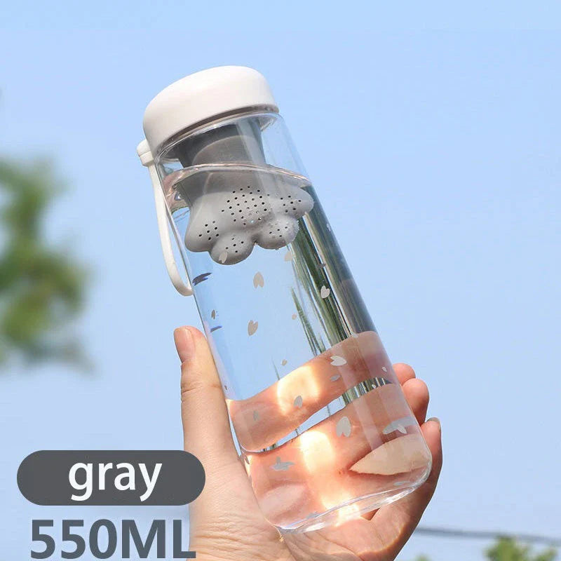 Stylish cat's claw design plastic water bottle in gray colour, with transparent body for easy monitoring of water level
