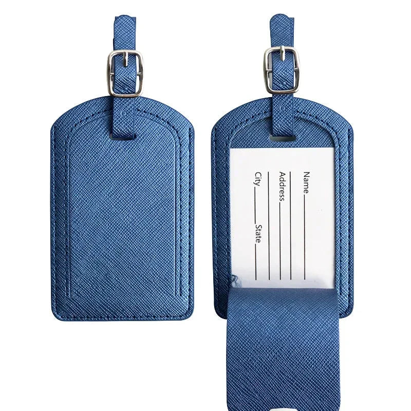 Premium PU leather luggage tag with secure strap and compact design for modern travellers