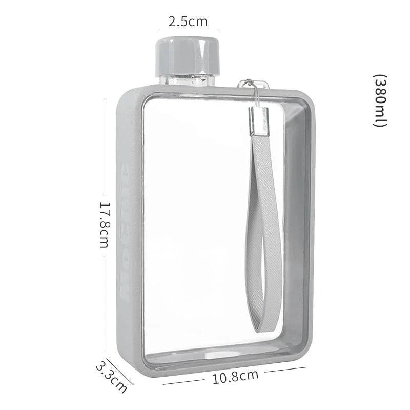 A premium, flat-shaped water bottle with a carry bag, available in multiple colours for eco-friendly hydration on the go.