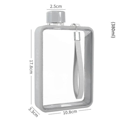 A premium, flat-shaped water bottle with a carry bag, available in multiple colours for eco-friendly hydration on the go.