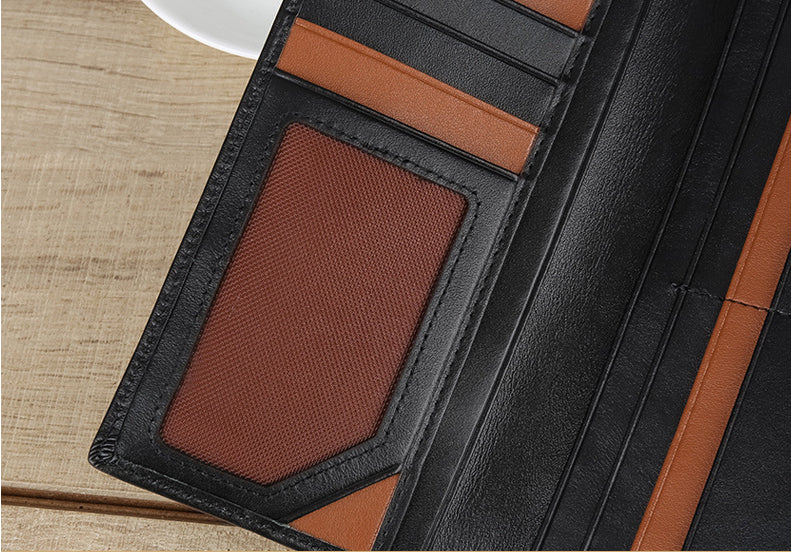 Premium large capacity anti-loss business leather clutch wallet in black colour