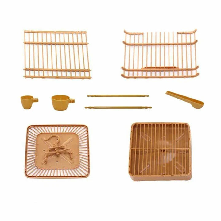 Premium Plastic Bird Cage Kit with Spacious Design, Durable Construction, and Stylish Gold Finish