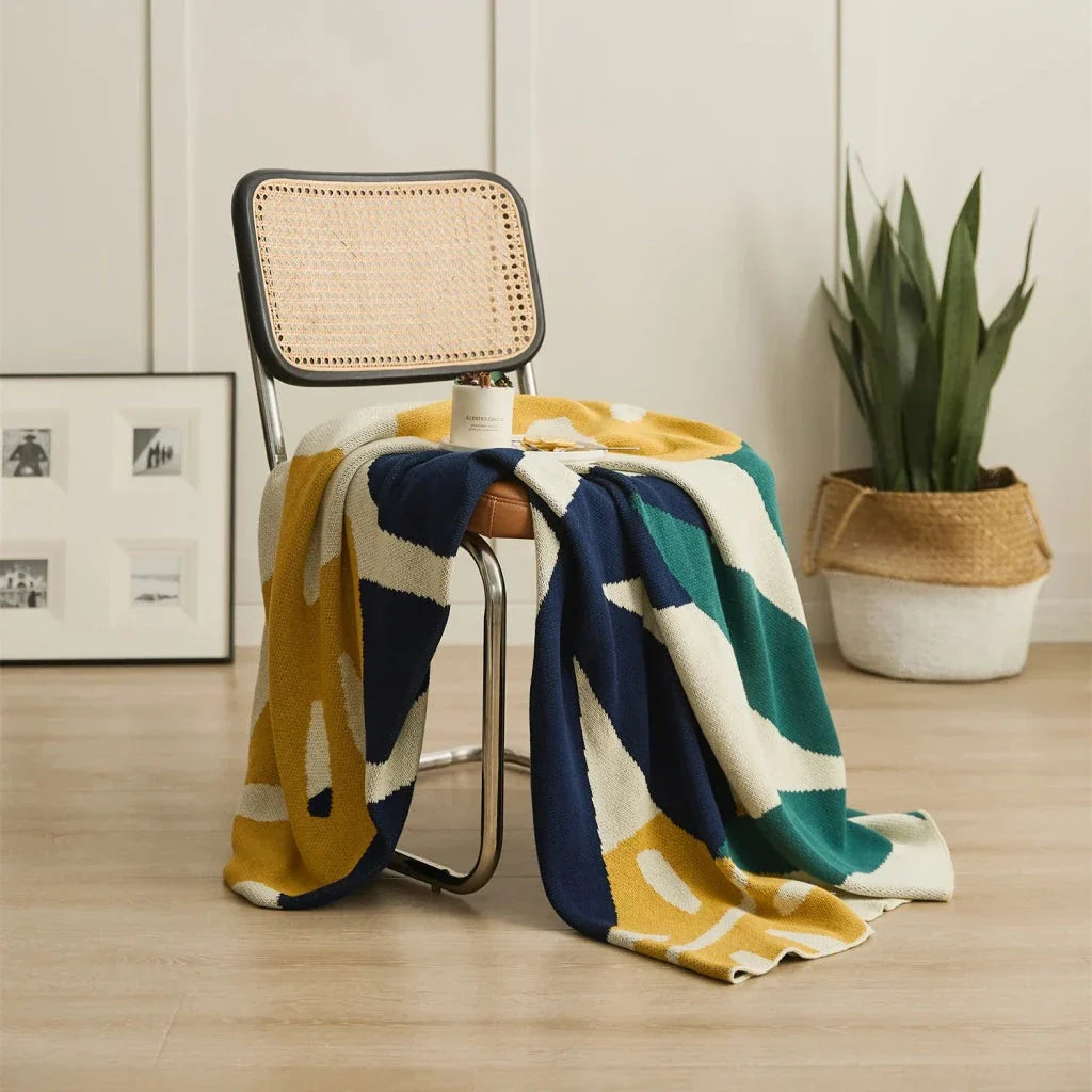 Cosy and stylish leaf jacquard knitted blanket in twilight colour, made from premium 100% cotton for exceptional comfort and durability