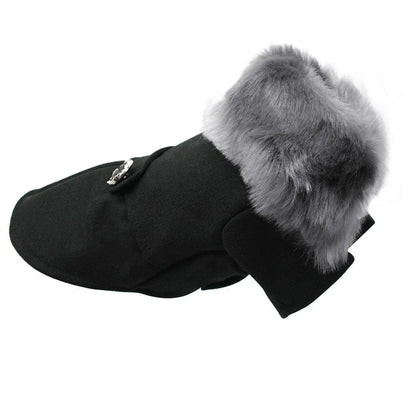 Stylish and cosy woollen dog jacket in black, designed to keep your canine companion warm and comfortable during the colder months.