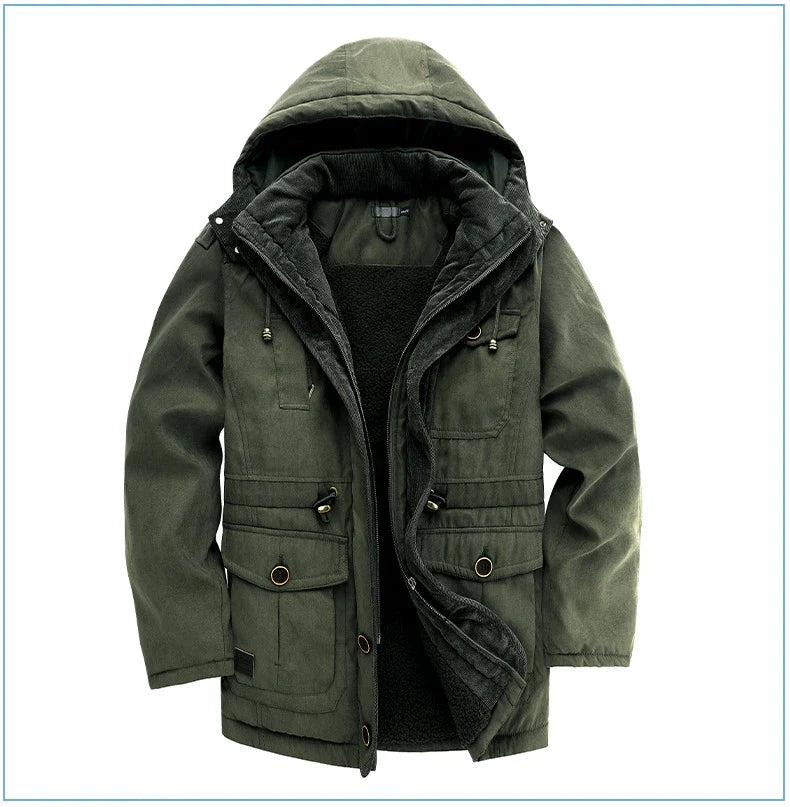 A premium fleece-lined and cotton-padded winter coat for plus-size men, available in a range of classic colours.
