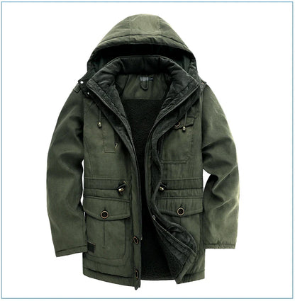 A premium fleece-lined and cotton-padded winter coat for plus-size men, available in a range of classic colours.