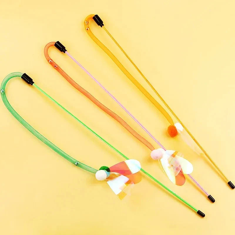 Interactive cat toy with butterfly teaser, bell, and wool ball for entertaining and engaging your feline companion