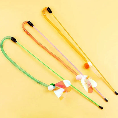 Interactive cat toy with butterfly teaser, bell, and wool ball for entertaining and engaging your feline companion