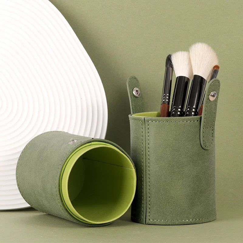 Premium green makeup brush holder with ample storage space for brushes, pencils, and other beauty essentials