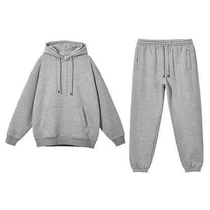 Cosy fleece hoodie and jogger set in light pink, grey, and navy blue colours for ultimate comfort and style