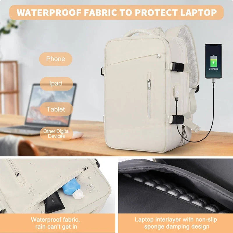 Premium Expandable Travel Backpack with Laptop Sleeve, Water-Resistant Nylon, and Adjustable Capacity