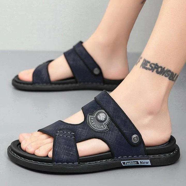 Premium British-made beach sandals with breathable PU upper, non-slip rubber sole, and adjustable buckle closure