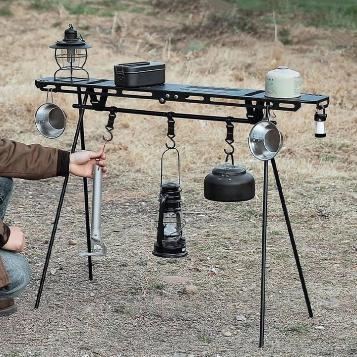 Outdoor Triangular Storage Rack made of durable iron for camping, picnicking, and tailgating