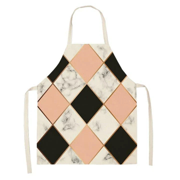 Geometric printed kitchen apron in a stylish design for discerning home chefs in the UK