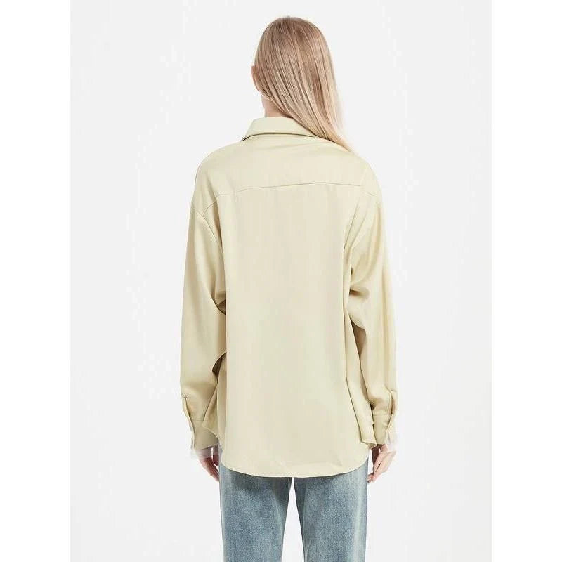 Elegant satin silk long sleeve blouse in black, white, and yellow colours