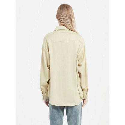 Elegant satin silk long sleeve blouse in black, white, and yellow colours