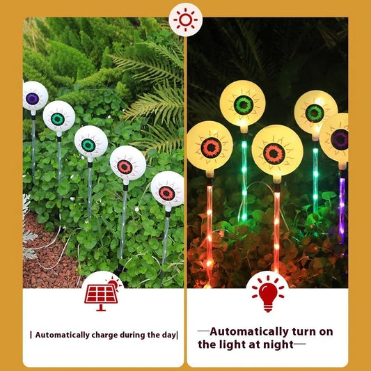 Colourful solar-powered Halloween eyeball garden lamp with weatherproof design