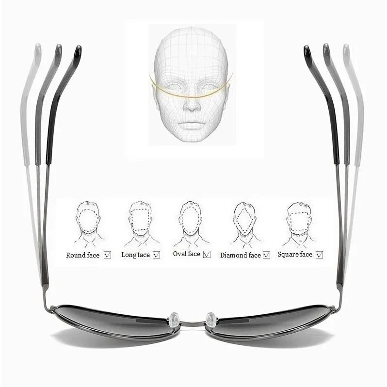Photochromic Pilot Sunglasses with silver lenses that adjust tint based on light conditions