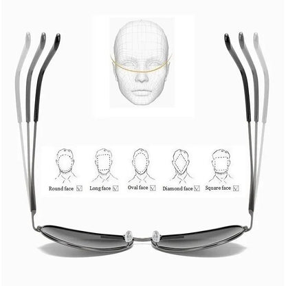 Photochromic Pilot Sunglasses with silver lenses that adjust tint based on light conditions