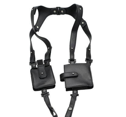 Premium black cowhide underarm wallet and mobile phone bag with adjustable shoulder strap, designed for secure and stylish storage of daily essentials