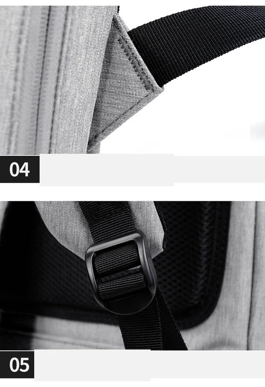 Premium laptop backpack in light grey colour, featuring a sleek and durable polyester design with multiple compartments for organised storage.