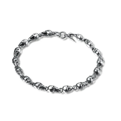 925 Sterling Silver Skull Bracelet with Vintage Thai Design and Adjustable Chain