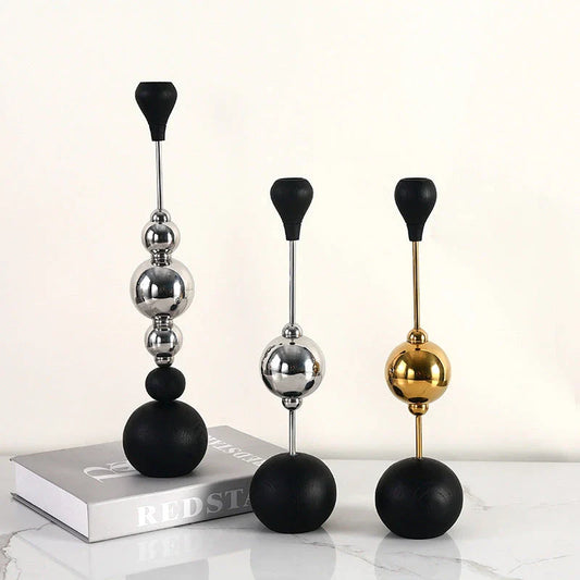 Elegant stainless steel and wooden candlestick set with a captivating design that creates a soothing ambience in any living space