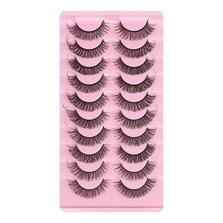 Premium synthetic false eyelashes with a sophisticated DD curve design and thick, volumised appearance for a captivating eye transformation