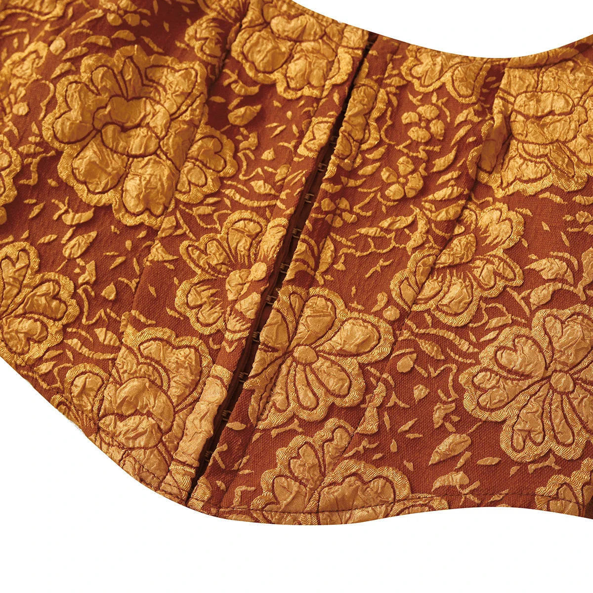 Embroidered long-sleeve tank top in brown, with square neckline and bubble sleeves
