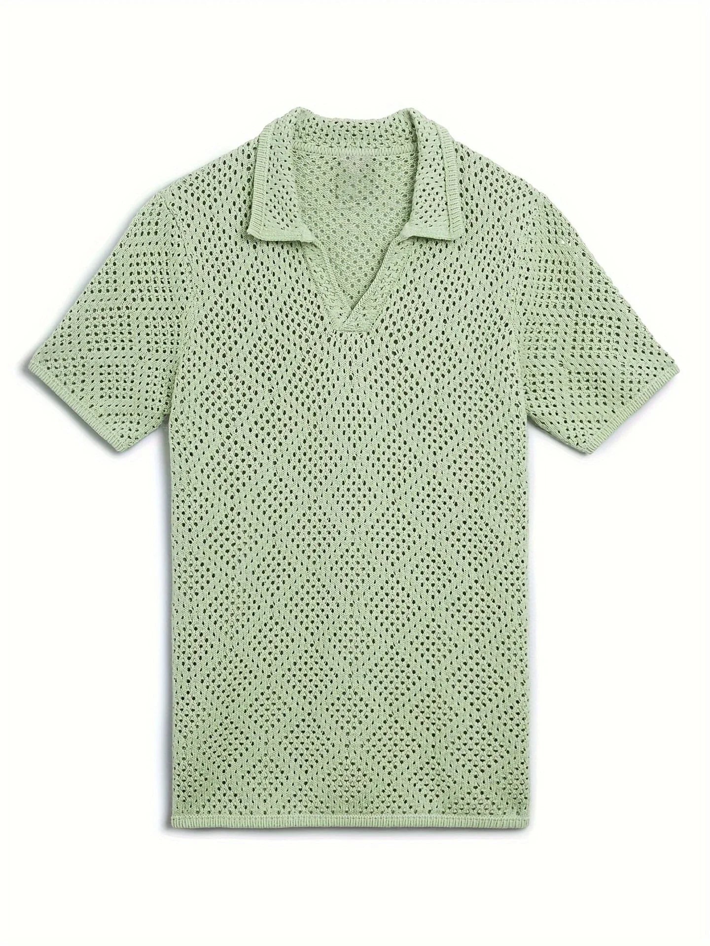 Premium quality men's knitted summer shirt in green, navy, and beige colours with a classic pullover design