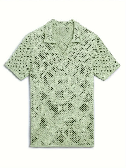 Premium quality men's knitted summer shirt in green, navy, and beige colours with a classic pullover design