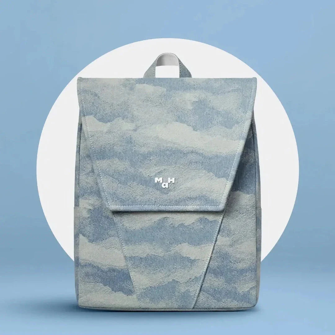 Denim Jacquard Backpack with Corrugated Print Pattern and Ample Storage Compartments