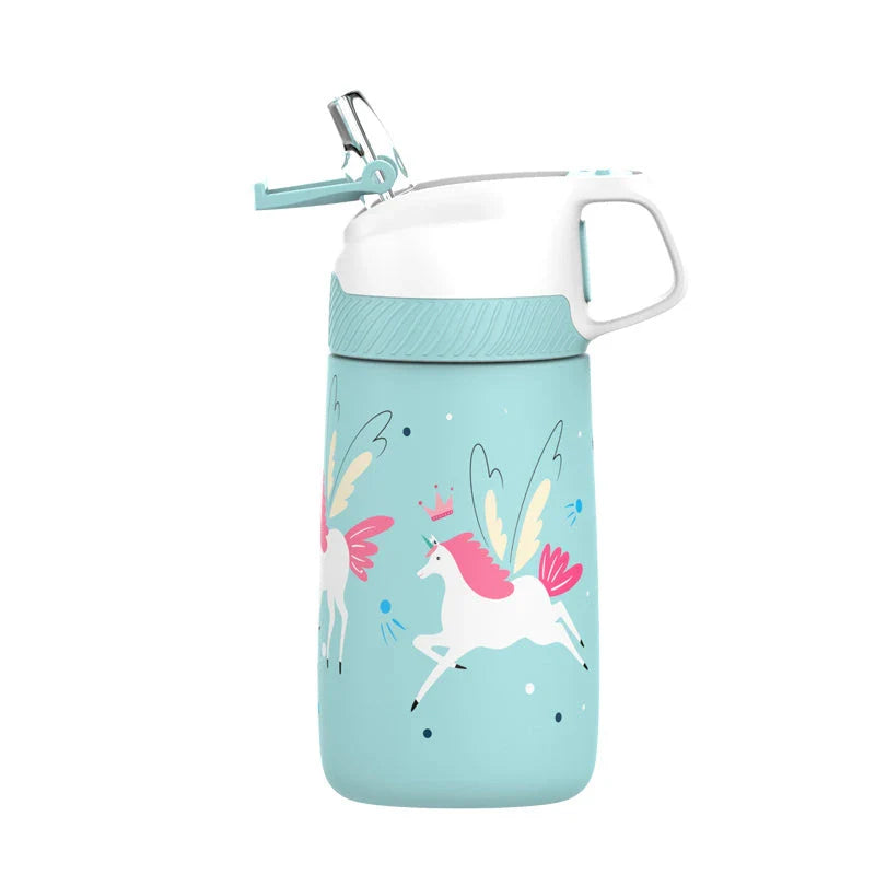 Premium children's vacuum insulated water bottle with straw in blue colour