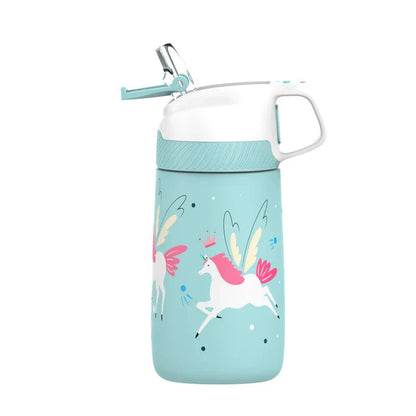 Premium children's vacuum insulated water bottle with straw in blue colour