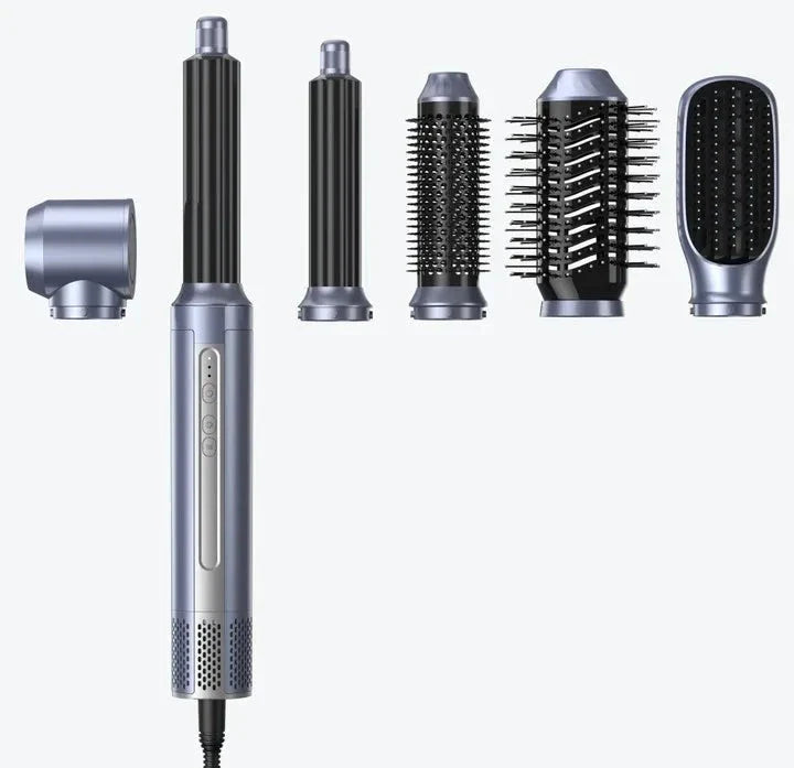 A 6-in-1 multifunctional hair dryer brush with multiple attachments for styling, drying, and volumising hair