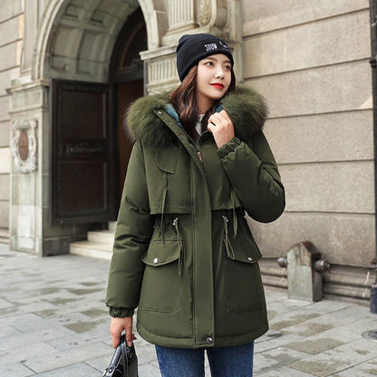 Premium down-filled jacket in black colour, featuring a hooded design and zipper closure for warmth and style.