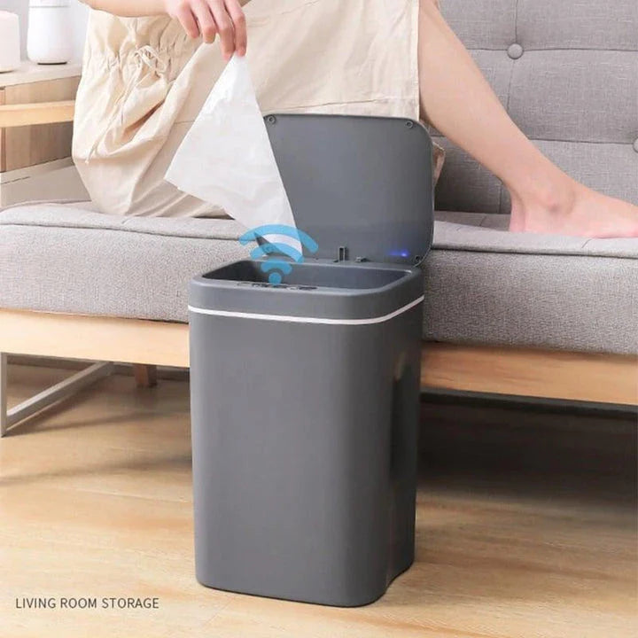 Sleek and Smart 16L Intelligent Trash Can in grey with hands-free sensor for effortless waste disposal